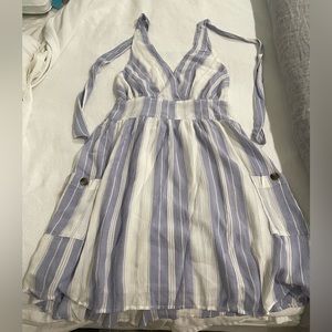 American eagle blue and white stripped halter dress